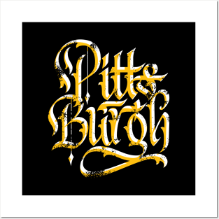 Pittsburgh Black and Yellow Calligraphy Script Posters and Art